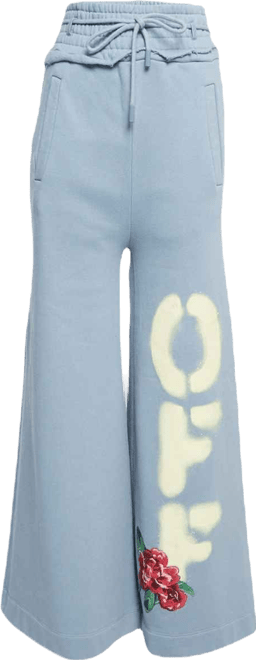 Women's Blue Cotton Wide Leg Sweatpants
