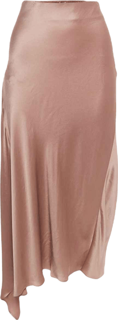Women's Pink Satin Asymmetric Midi Skirt