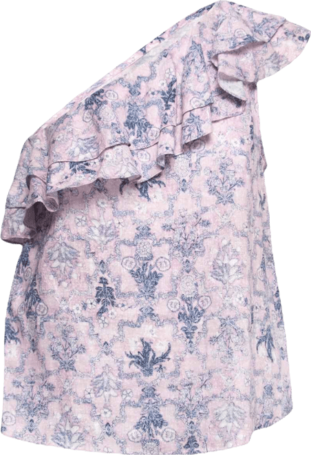 Women's Etoile Pink Printed Linen One-Shoulder Ruffled Top