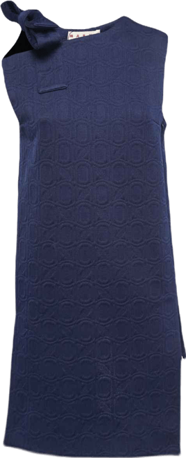 Women's Navy Blue Jacquard Bow Detail Sleeveless Short Dress