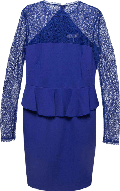 Women's Blue Lace-Trim Stretch Crepe Peplum Pencil Dress