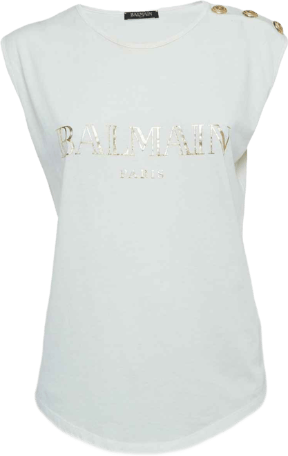 Women's White Logo Print Distressed Cotton Button Detailed Tank Top