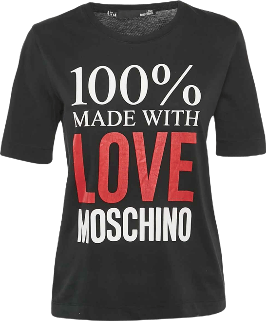 Women's Black 100% Made With Love Logo Print Cotton T-Shirt