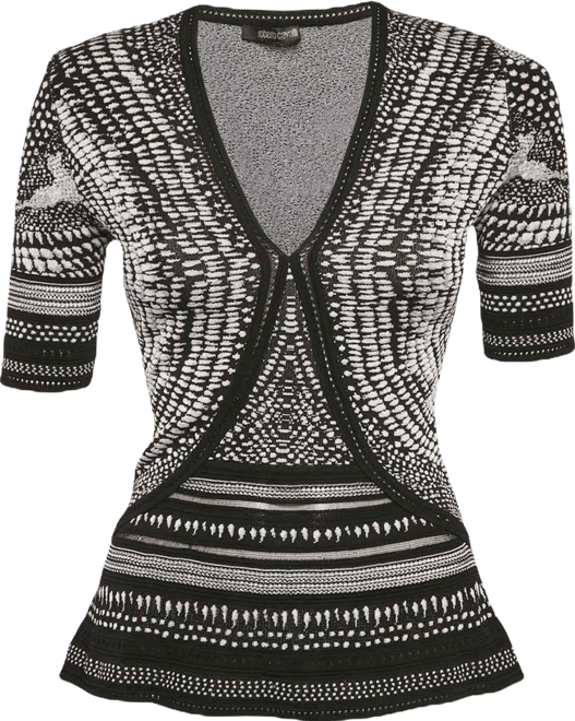 Women's Monochrome Patterned Jacquard Stretch Knit Top