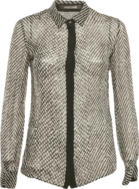 Women's Black Silk Monochrome Sheer Blouse