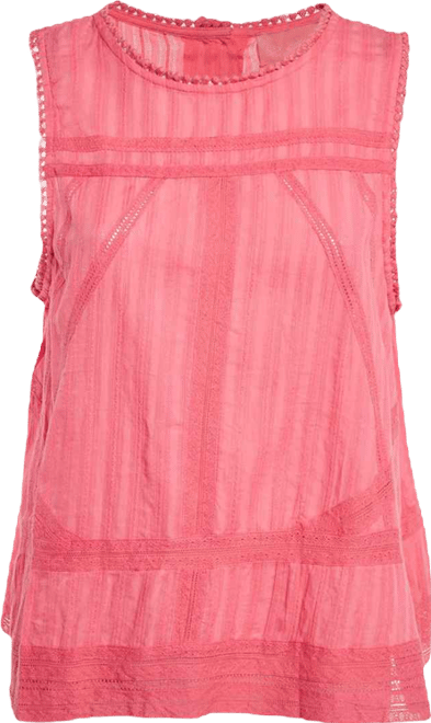 Women's Pink Cotton Lace Trimmed Sleeveless Top