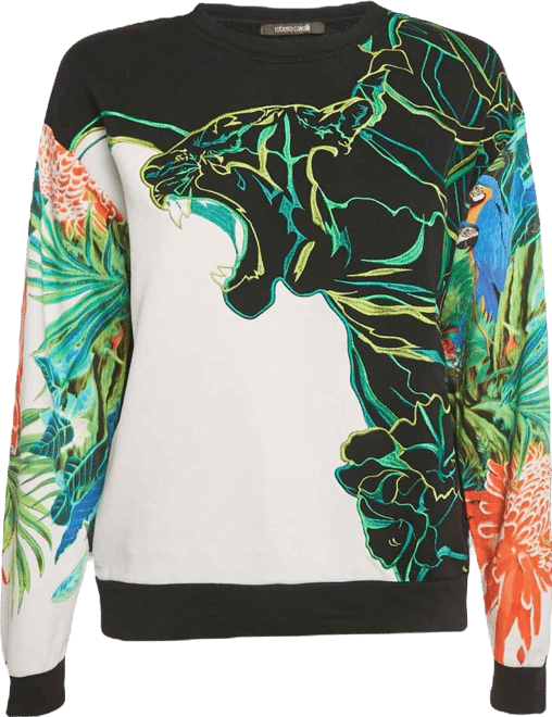 Women's Black/green Printed Cotton Sweatshirt