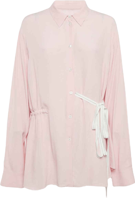 Women's Pink Crepe Button Front Long Shirt