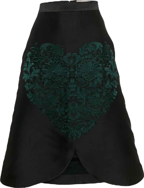 Women's Black Embroidered Silk Blend Midi Skirt