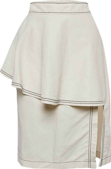 Women's Off-White Cotton Blend Flounce Knee-Length Skirt