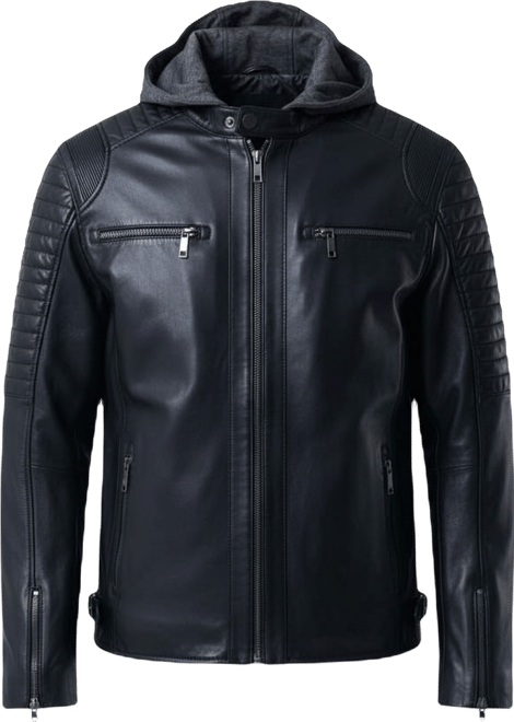 Men's Belmont Leather Jacket with Hood and Chestpiece