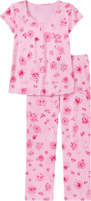 Women's Short-Sleeve Top and Long Pajama Pants, 2-Piece Set