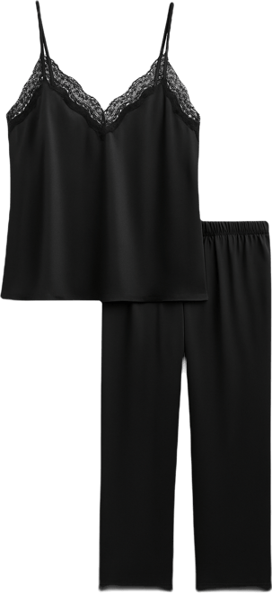 Women's Stretch Satin Lace-Trim Top & Pajama Pants Set, Created for Macy's