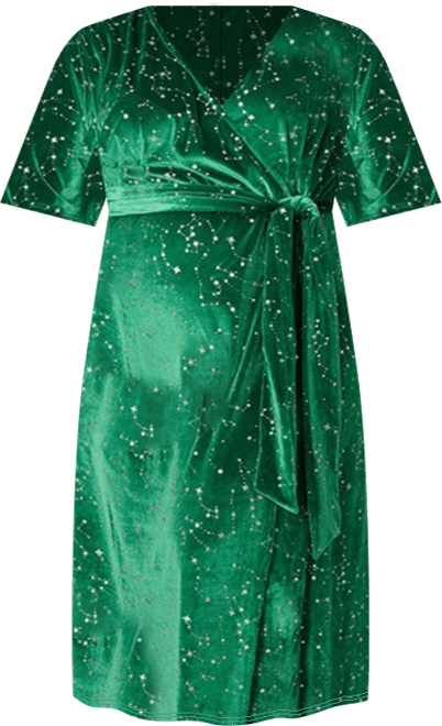 Plus Size Velvet Tie Wrap Surplice Midi Dress