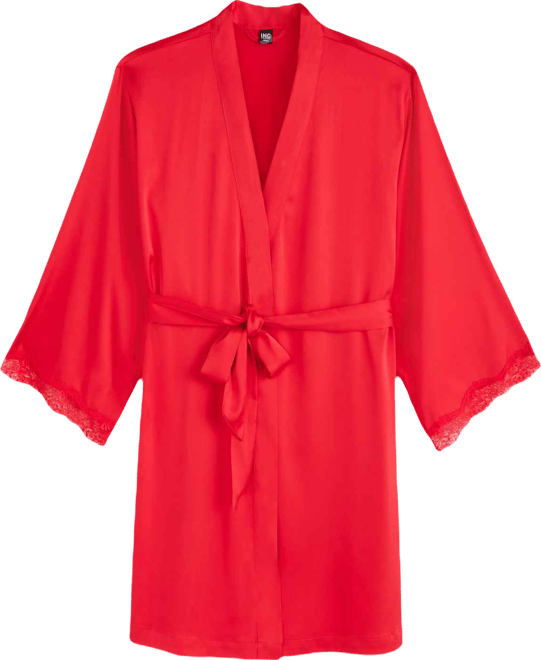 Women's Lace-Trim Stretch Satin Robe, Created for Macy's