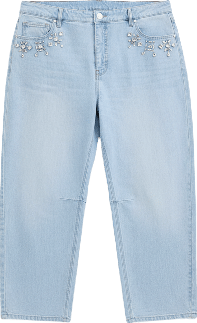 Trendy Plus Size Embellished Cropped Barrel-Leg Jeans, Macy's Exclusive