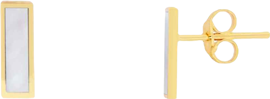 Mother of Pearl Bar Stud Earrings 14K Gold