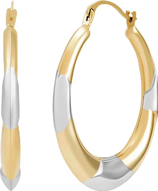 Polished Round Back to Back Rhodium Hoop Earrings in 10K Yellow Gold