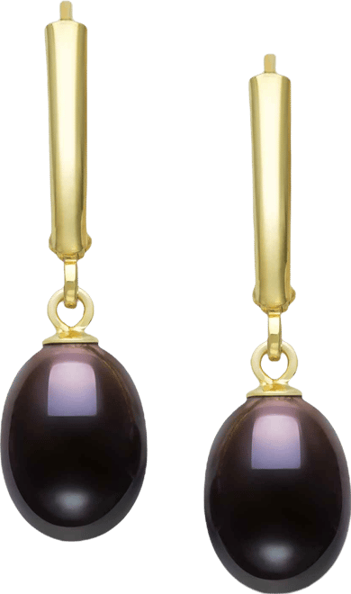 Cultured Freshwater Peacock Black Drop Pearl (7-8mm) Earrings in 14k Gold over Silver