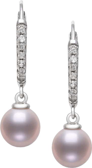 Cultured Freshwater Pink Pearl (6-7mm) and Lab Created Sapphire Drop Earrings in Sterling Silver