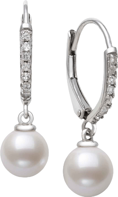 Cultured Freshwater Pearl (6-7mm) and Lab Created Sapphire Drop Earrings in Sterling Silver