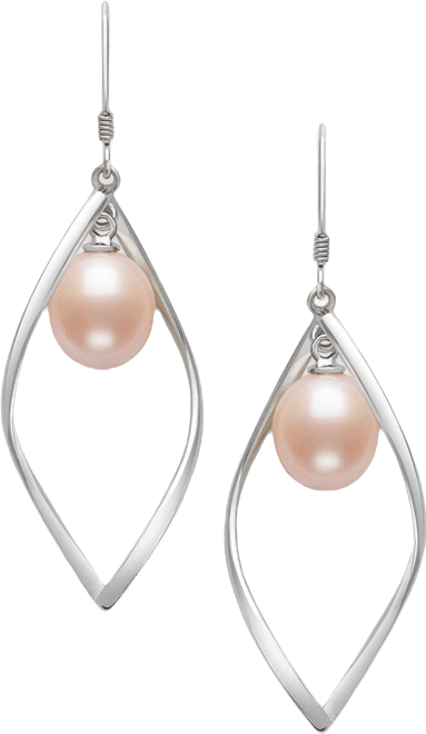 Cultured Freshwater Blush Pink Drop Pearl (8-9mm) Earrings in Sterling Silver