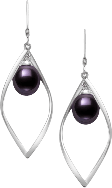 Cultured Freshwater Peacock Black Drop Pearl (8-9mm) Earrings in Sterling Silver