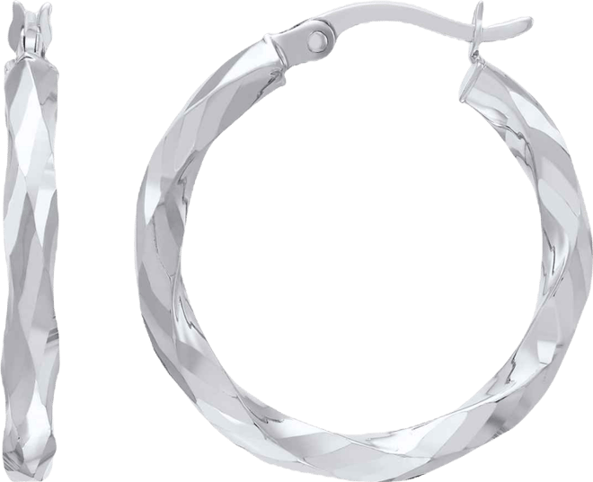 Polished Twist Tube Hoop Earrings in 10K White Gold