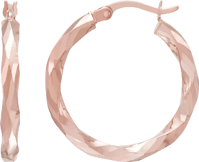 Polished Twist Tube Hoop Earrings in 10K Rose Gold