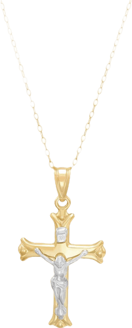 Polished Crucifix Cross Pendant Necklace in 10k Yellow and White Gold