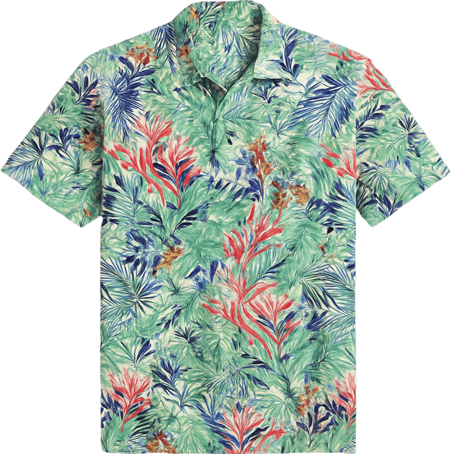Men's Sand Linen Verde Gardens Printed Short-Sleeve Shirt