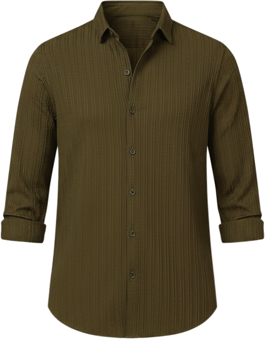 Men's Olive Green Self-Design Striped Shirt