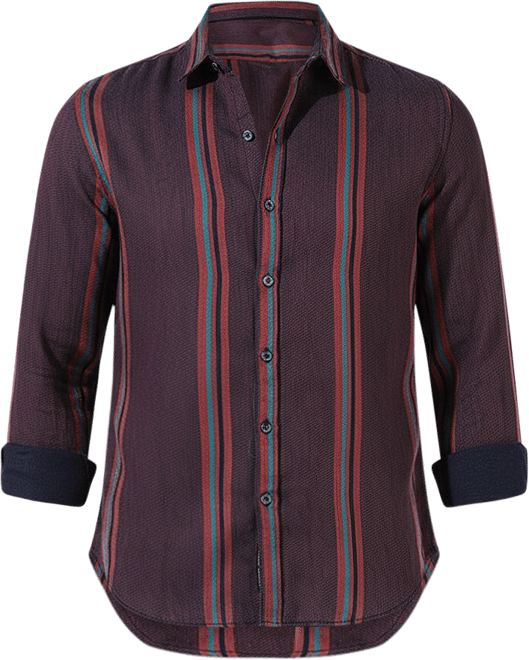 Men's Maroon Striped Regular Fit Casual Shirt