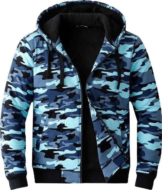 Men's Navy Blue Camouflage Fleece-Lined Jacket