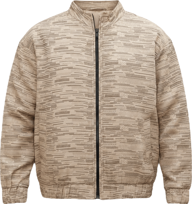 Men's Khaki Brown Lined-Jacquard Bomber Jacket