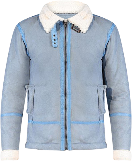 Men's Powder Blue Contrast Sherpa-Lined Suede Rider Jacket