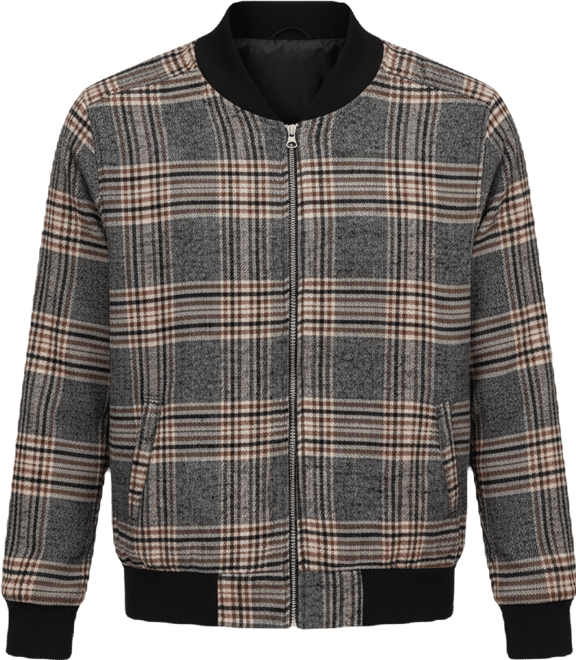Men's Midnight Black & Chocolate Brown Tartan-Plaid Bomber Jacket