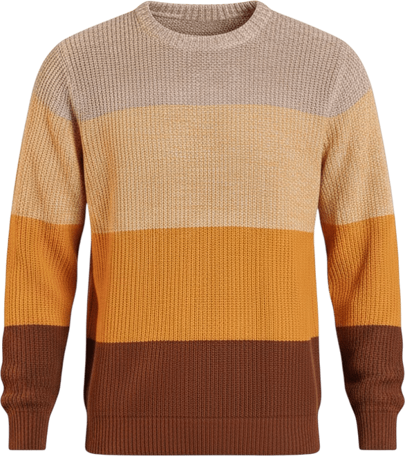 Men's Pumpkin Orange & Chocolate Brown Panel-Jacquard Knit Pullover Sweater