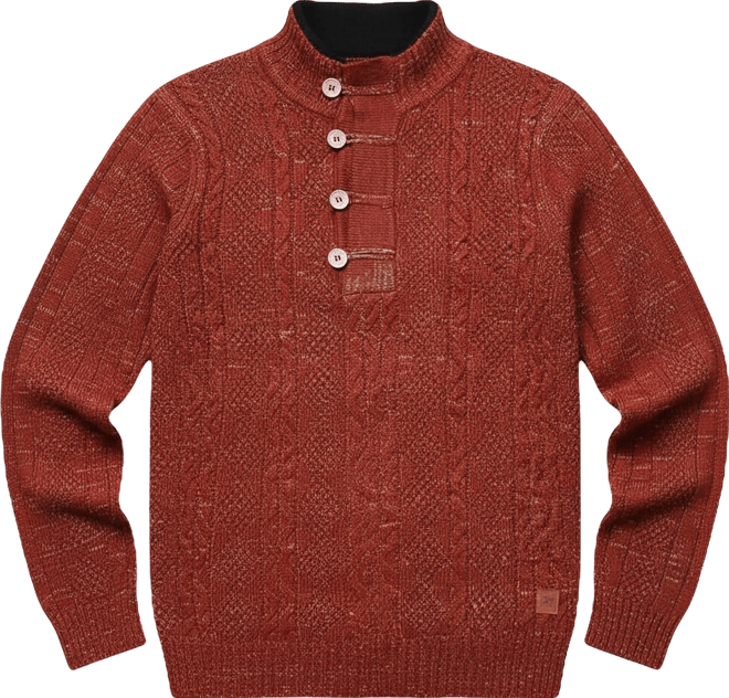Men's Terracotta Brown Heathered-Jacquard Knit Fisherman Sweater