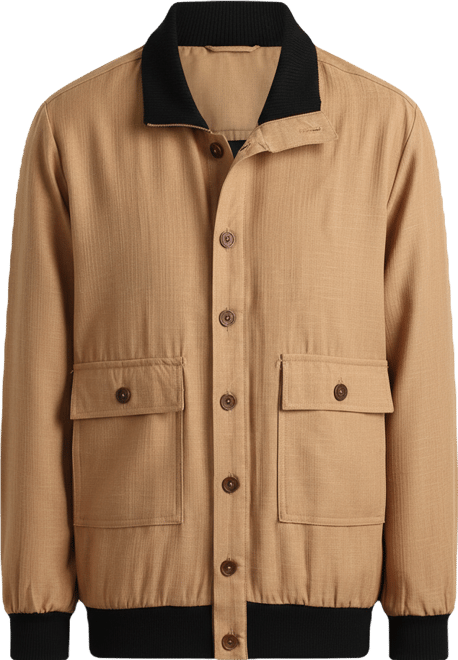 Men's Khaki Beige Tactile-Utility Bomber Jacket