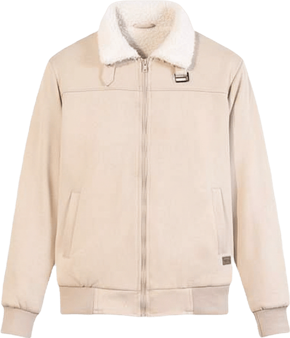 Men's Saltbox Beige Contrast Sherpa-Lined Suede Bomber Jacket