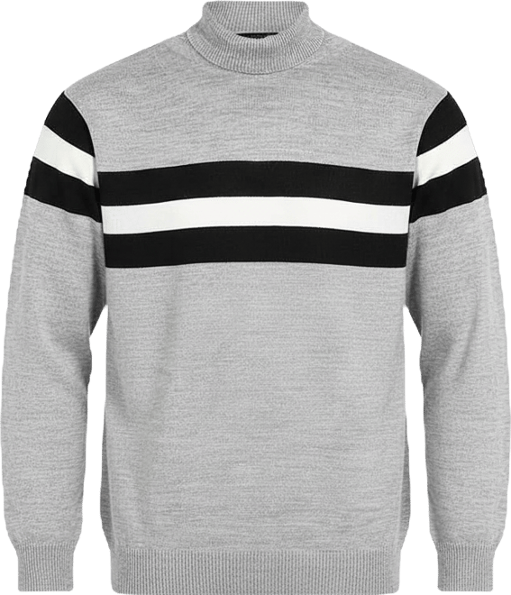 Men's Light Grey Relaxed Horizontal Striped Pullover Sweater