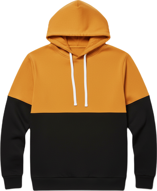 Men's Black & Mustard Yellow Pullover Hoodie With Ribbed Hem