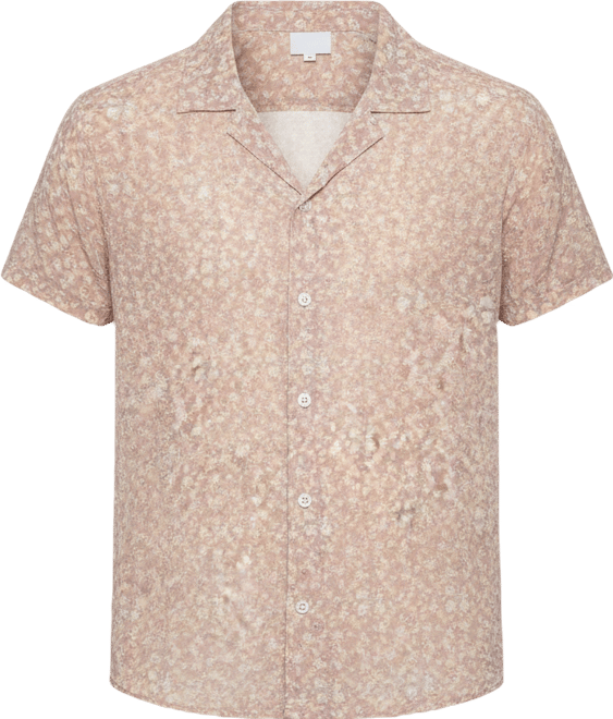 Men's Beige Washed Flowers Seld-Design Shirt