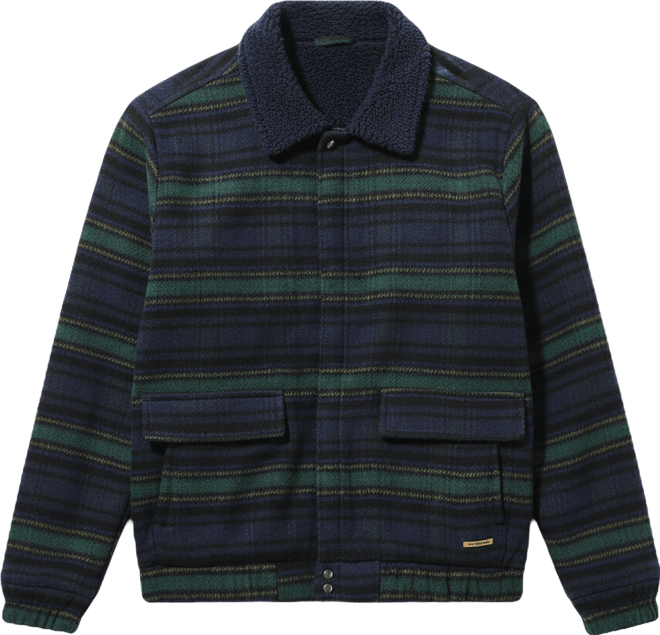 Men's Navy Blue & Emerald Green Striped-Jacquard Sherpa-Lined Jacket