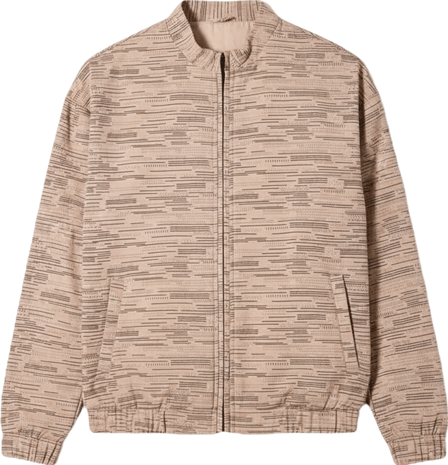 Men's Sand Beige Lined-Jacquard Bomber Jacket