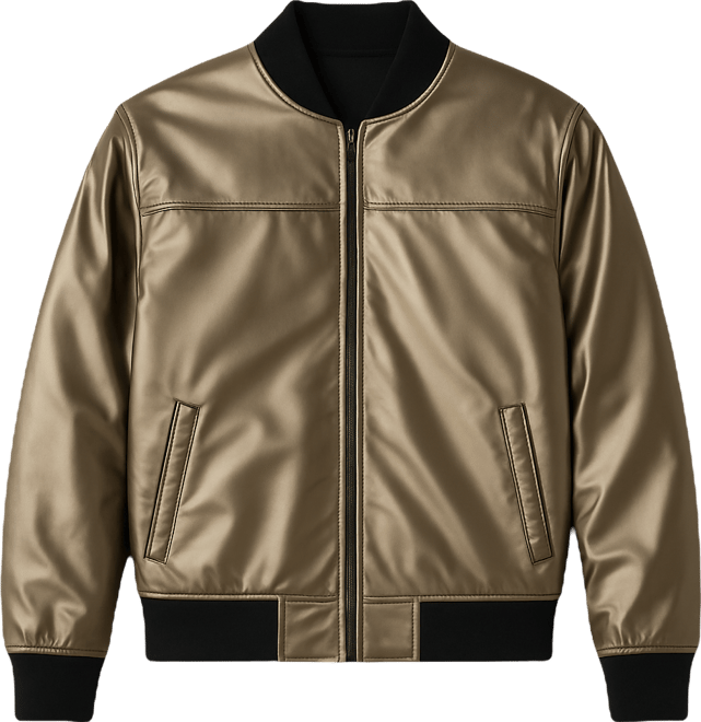 Men's Antique Bronze Patent-Panel Bomber Jacket