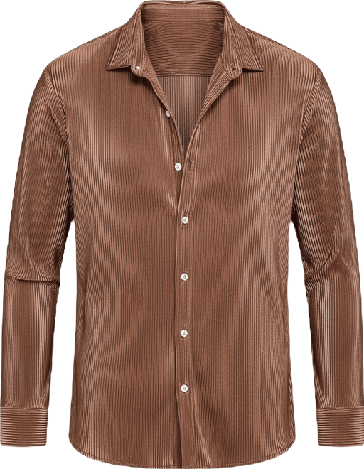 Men's Mocha Brown Pleat-Creased Shirt