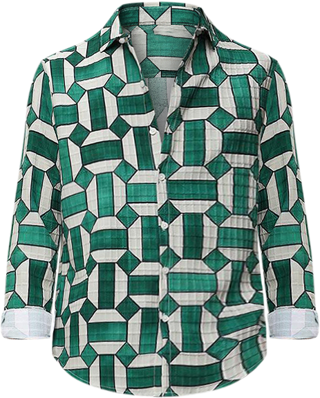 Men's Emerald Green & Ivory White Contrast Block Shirt