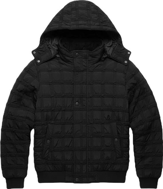 Men's Obsidian Black Grid-Tactile Puffer Jacket